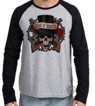 Camiseta Manga Longa blusa Guns in Roses Caveira