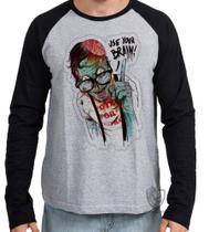 Camiseta Manga Longa blusa Zoombie use seu Cérebro Camiseta Manga Longa blusa Zoombie use seu Cérebro
