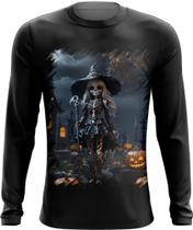 Camiseta Manga Longa Bruxa Caveira Halloween 7