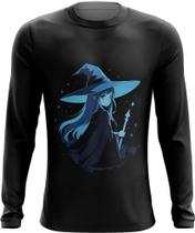 Camiseta Manga Longa Bruxa Halloween Azul Festa 3