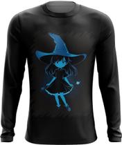 Camiseta Manga Longa Bruxa Halloween Azul Festa 6