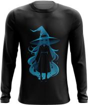 Camiseta Manga Longa Bruxa Halloween Azul Festa 7