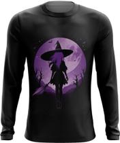 Camiseta Manga Longa Bruxa Halloween Púrpura Festa 12