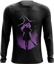 Camiseta Manga Longa Bruxa Halloween Púrpura Festa 13