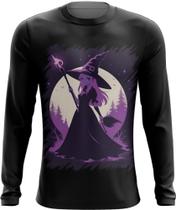 Camiseta Manga Longa Bruxa Halloween Púrpura Festa 2