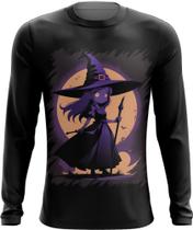 Camiseta Manga Longa Bruxa Halloween Púrpura Festa 9