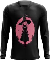 Camiseta Manga Longa Bruxa Halloween Rosa 13