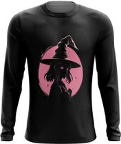 Camiseta Manga Longa Bruxa Halloween Rosa 15