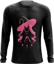 Camiseta Manga Longa Bruxa Halloween Rosa 2