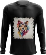 Camiseta Manga Longa Cachorro Ilustrado Cromático Abstrato 1