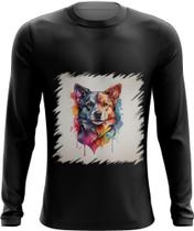 Camiseta Manga Longa Cachorro Ilustrado Cromático Abstrato 2