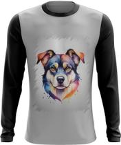 Camiseta Manga Longa Cachorro Ilustrado Cromático Abstrato 3