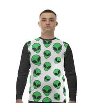 Camiseta Manga Longa Camisa Aliens Cartoon Verde Ovni 77