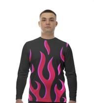 Camiseta Manga Longa Camisa Fogo Fire Chamas Rosa 80 Camiseta Manga Longa Camisa Fogo Fire Chamas Rosa 80