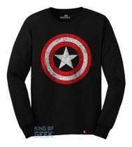Camiseta Manga Longa Capitão América Escudo Vingadore