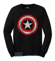 Camiseta Manga Longa Capitão América Escudo Vingadores Camiseta Manga Longa Capitão América Escudo Vingadores