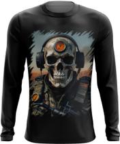 Camiseta Manga Longa Caveira Militar Logo Guerra 4