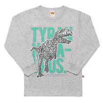 Camiseta Manga Longa Cinza com Estampa de Dinossauro Brilha no Escuro 4 ao 10 Livy