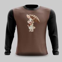 Camiseta Manga Longa Coelho com Guarda-Chuva de Chocolate