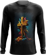 Camiseta Manga Longa da Cruz de Jesus Igreja Fé 17