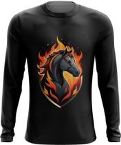 Camiseta Manga Longa de Cavalo Flamejante Fire Horse 10