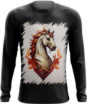 Camiseta Manga Longa de Cavalo Flamejante Fire Horse 2