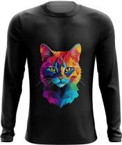 Camiseta Manga Longa de Gatinho Colorido Neon Vetor 1