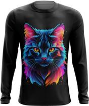 Camiseta Manga Longa de Gatinho Colorido Neon Vetor 10