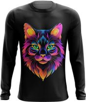 Camiseta Manga Longa de Gatinho Colorido Neon Vetor 14