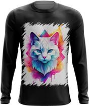 Camiseta Manga Longa de Gatinho Colorido Neon Vetor 15