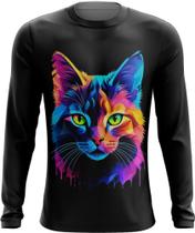 Camiseta Manga Longa de Gatinho Colorido Neon Vetor 7