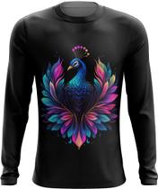 Camiseta Manga Longa de Pavão Colorido Neon Vetor 9