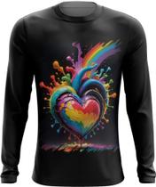 Camiseta Manga Longa do Orgulho LGBT Coração Amor 7