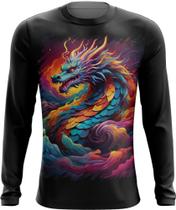 Camiseta Manga Longa Dragão Chinês Lendário Mito 2 Camiseta Manga Longa Dragão Chinês Lendário Mito 2