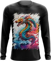 Camiseta Manga Longa Dragão Chinês Lendário Mito 7 Camiseta Manga Longa Dragão Chinês Lendário Mito 7