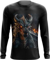 Camiseta Manga Longa Dragão Dragon Chamas Infernal Fogo 3