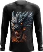 Camiseta Manga Longa Dragão Dragon Chamas Infernal Fogo 8