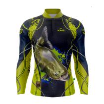 Camiseta Manga Longa Esportiva Pesca King Brasil Poliéster KD00192 FPS UV 50+