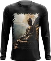 Camiseta Manga Longa Estátua de Buda Iluminado Religião 1 Camiseta Manga Longa Estátua de Buda Iluminado Religião 1