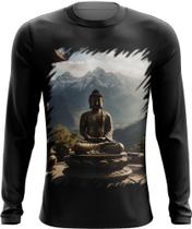 Camiseta Manga Longa Estátua de Buda Iluminado Religião 10 Camiseta Manga Longa Estátua de Buda Iluminado Religião 10