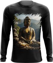 Camiseta Manga Longa Estátua de Buda Iluminado Religião 12 Camiseta Manga Longa Estátua de Buda Iluminado Religião 12