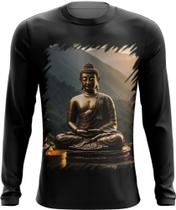Camiseta Manga Longa Estátua de Buda Iluminado Religião 14 Camiseta Manga Longa Estátua de Buda Iluminado Religião 14