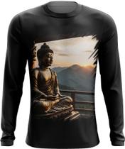 Camiseta Manga Longa Estátua de Buda Iluminado Religião 15 Camiseta Manga Longa Estátua de Buda Iluminado Religião 15