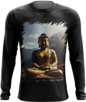 Camiseta Manga Longa Estátua de Buda Iluminado Religião 2 Camiseta Manga Longa Estátua de Buda Iluminado Religião 2
