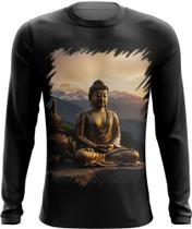 Camiseta Manga Longa Estátua de Buda Iluminado Religião 21 Camiseta Manga Longa Estátua de Buda Iluminado Religião 21