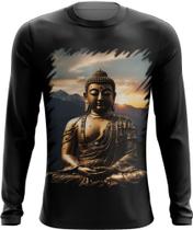 Camiseta Manga Longa Estátua de Buda Iluminado Religião 24 Camiseta Manga Longa Estátua de Buda Iluminado Religião 24