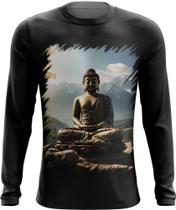 Camiseta Manga Longa Estátua de Buda Iluminado Religião 3 Camiseta Manga Longa Estátua de Buda Iluminado Religião 3