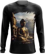 Camiseta Manga Longa Estátua de Buda Iluminado Religião 4 Camiseta Manga Longa Estátua de Buda Iluminado Religião 4