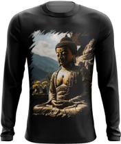 Camiseta Manga Longa Estátua de Buda Iluminado Religião 5 Camiseta Manga Longa Estátua de Buda Iluminado Religião 5