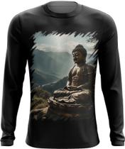 Camiseta Manga Longa Estátua de Buda Iluminado Religião 7 Camiseta Manga Longa Estátua de Buda Iluminado Religião 7
